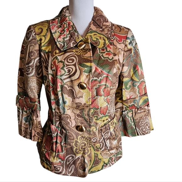 Lafayette 148 Floral Print Blazer Sz 8 Peter Pan Collar Button Up Boho Work READ - Picture 1 of 16